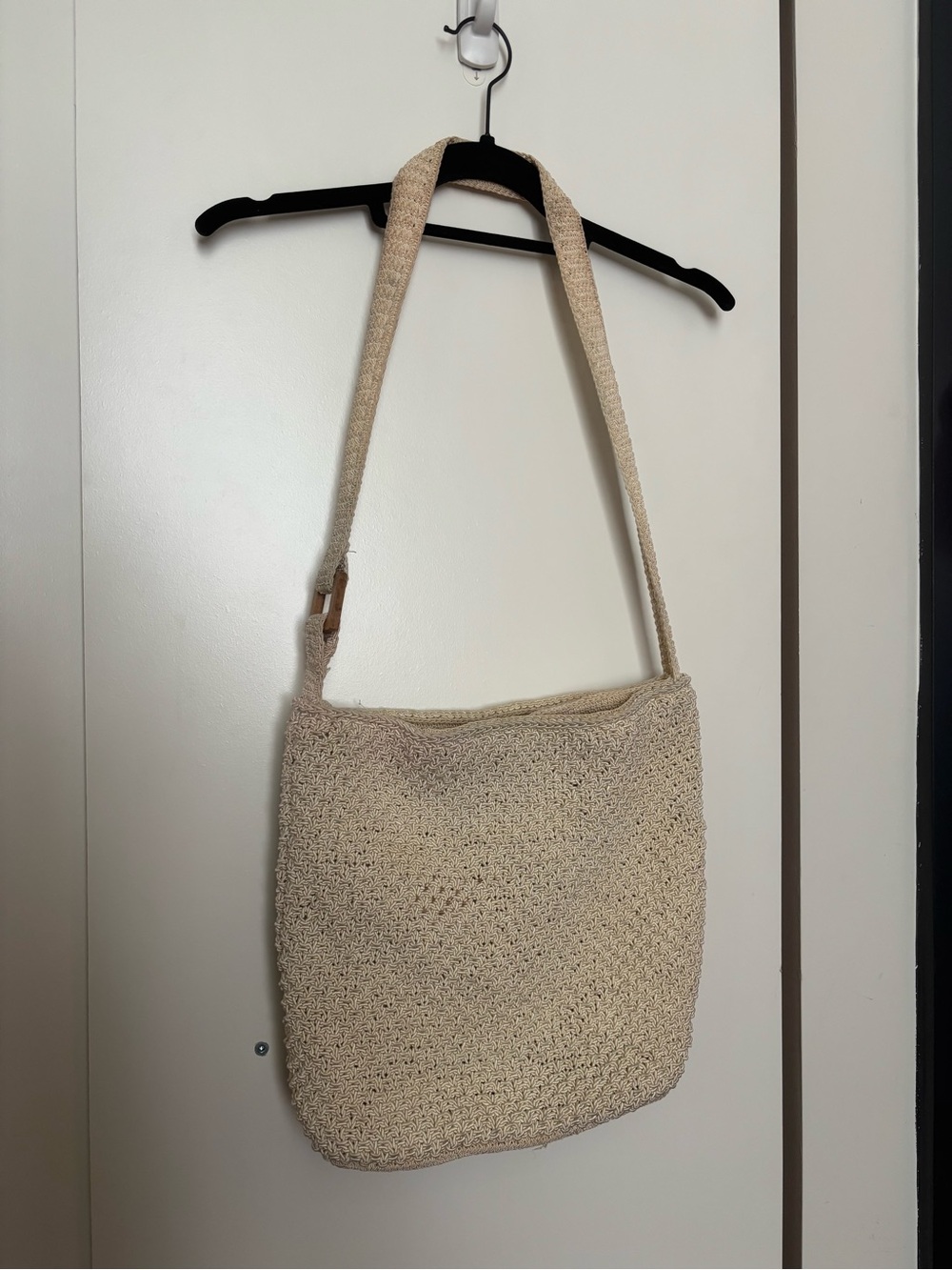 Neutral Crochet Crossbody Tote Bag - Cream